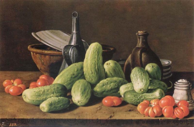 Melendez, Luis Eugenio Cucumber and tomatoes France oil painting art